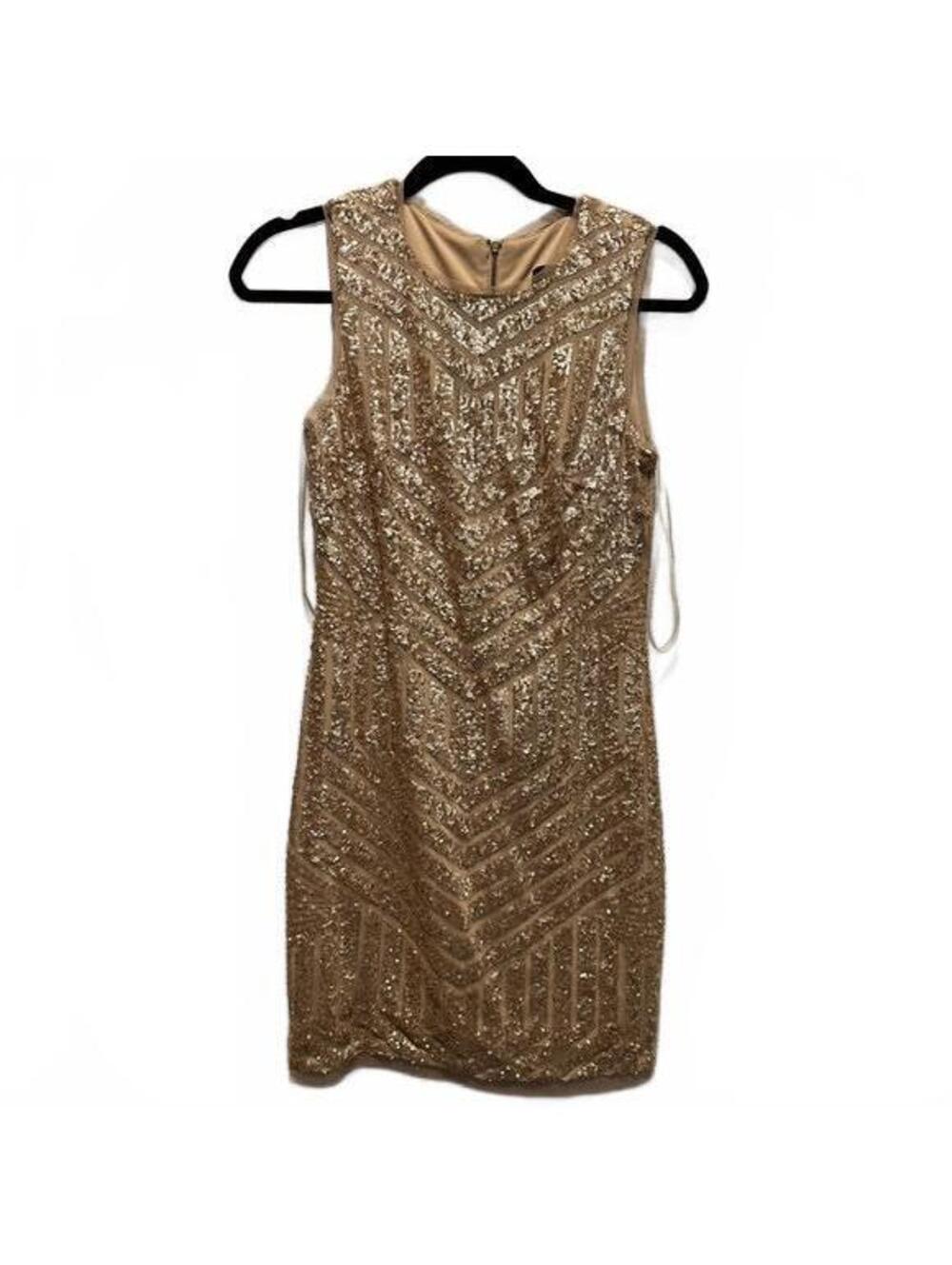 Xscape Gold Sequin Embellished Sleeveless Cocktail Dress Size 6